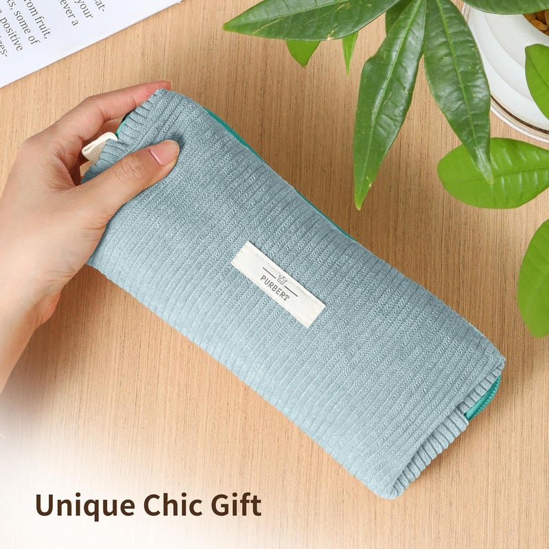 Purbert Pencil Bag Pen Case, Soft Corduroy Small Pencil Pouch Organizer with Zipper, Cute Pencil Case Pouch Stationery for Girls and Boys – Light Blue - Image 2